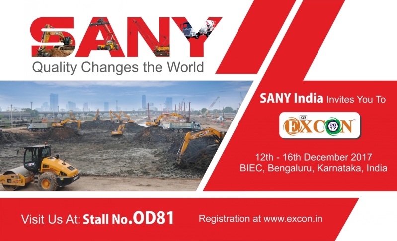 SANY will show how quality changes the world power at India Excon 2017 
